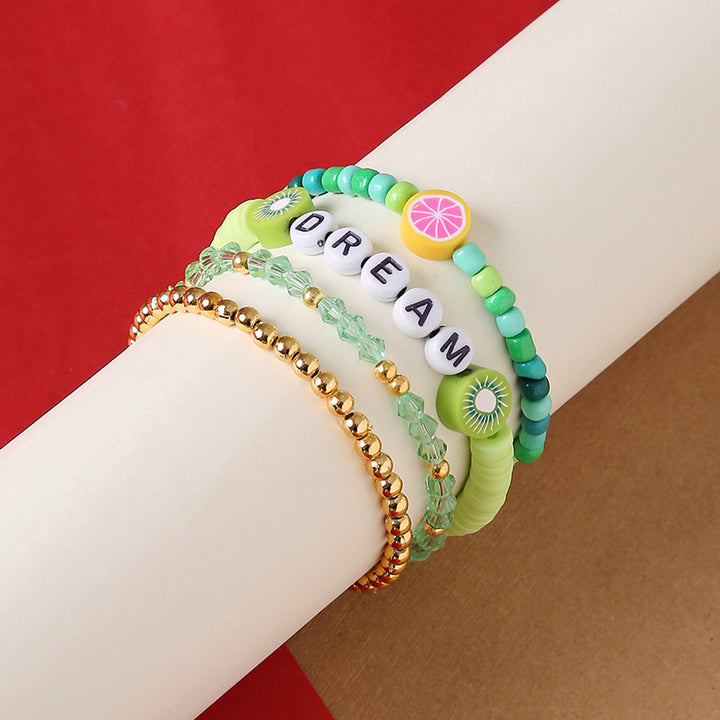 4 Pc | Personalized Matcha Bliss Stackable Clay Beaded Bracelet For Girls