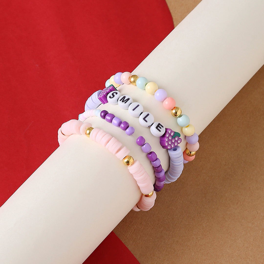 4 Pc | Personalized Cotton Candy Skies Stackable Beaded Bracelet For Girls