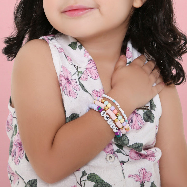 4 Pc | Personalized Cotton Candy Skies Stackable Beaded Bracelet For Girls