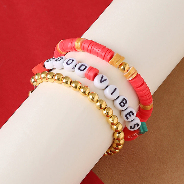 3 Pc | Personalized Berry Bliss Stackable Clay Beaded Bracelet For Girls