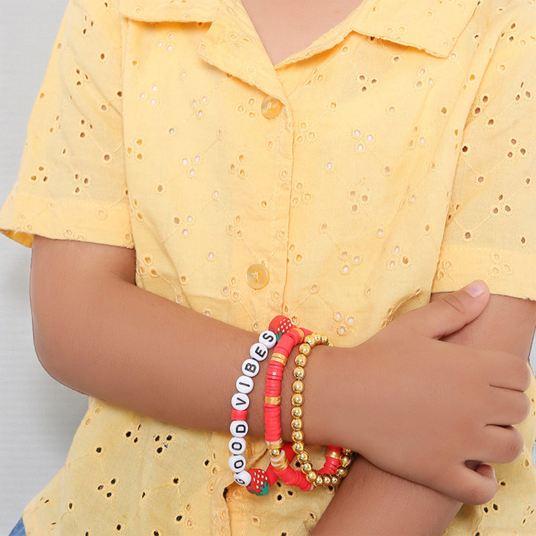 3 Pc | Personalized Berry Bliss Stackable Clay Beaded Bracelet For Girls