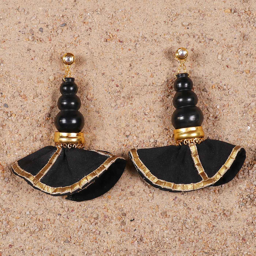 Statement Handmade Pot With Black Swang Design Brass Earrings | 22K Gold Plated