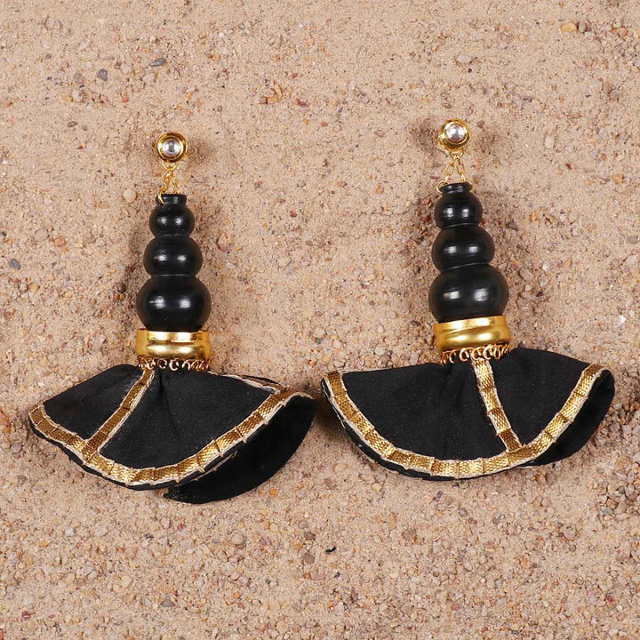 Statement Handmade Pot With Black Swang Design Brass Earrings | 22K Gold Plated