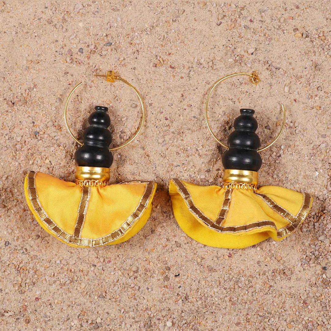 Statement Handmade Pot With Yellow Swang Hoop Design Brass Earrings | 22K Gold Plated