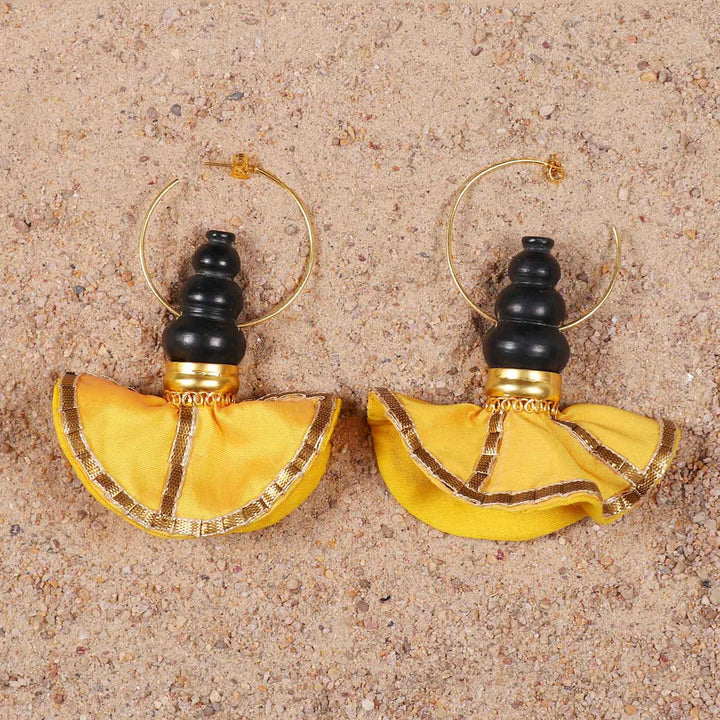 Statement Handmade Pot With Yellow Swang Hoop Design Brass Earrings | 22K Gold Plated