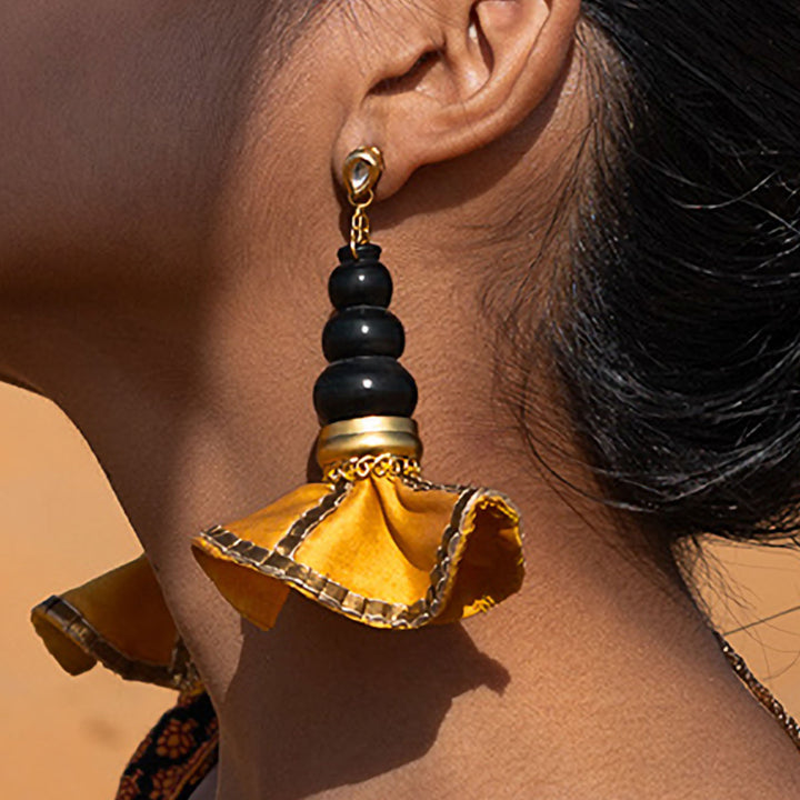 Statement Handmade Pot With Yellow Swang Brass Earrings | 22K Gold Plated