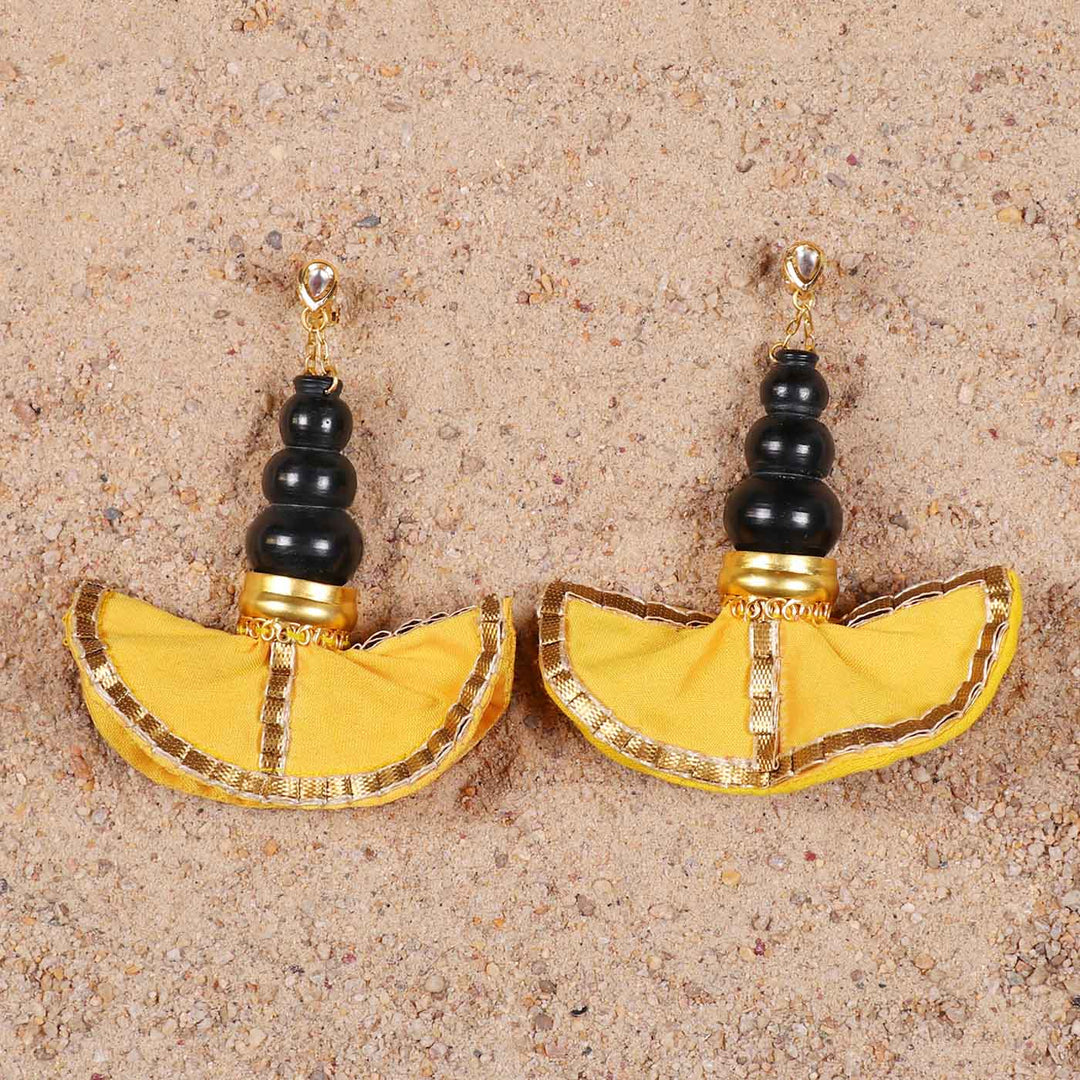 Statement Handmade Pot With Yellow Swang Brass Earrings | 22K Gold Plated