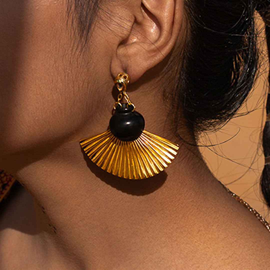 Contemporary Handmade Pot With Big Drapping Design Brass Earrings | 22K Gold Plated