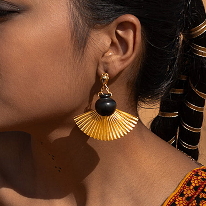 Contemporary Handmade Pot With Big Drapping Design Brass Earrings | 22K Gold Plated