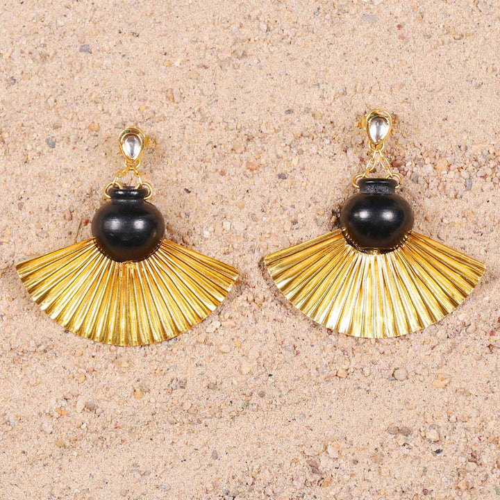 Contemporary Handmade Pot With Big Drapping Design Brass Earrings | 22K Gold Plated