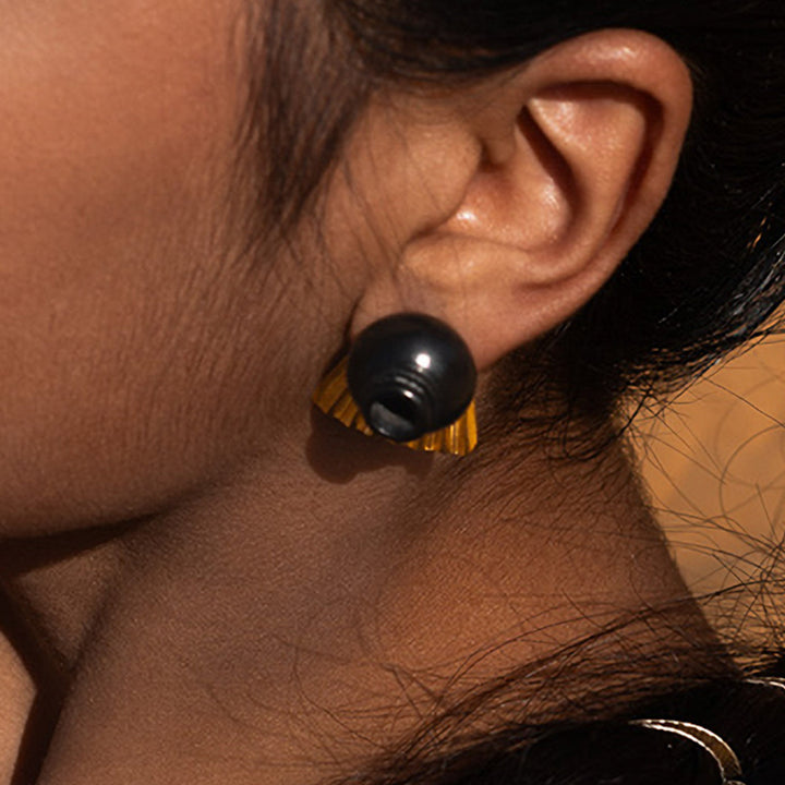 Modern Handmade Minimal Pot And Draping Design Brass Earrings | 22K Gold Plated