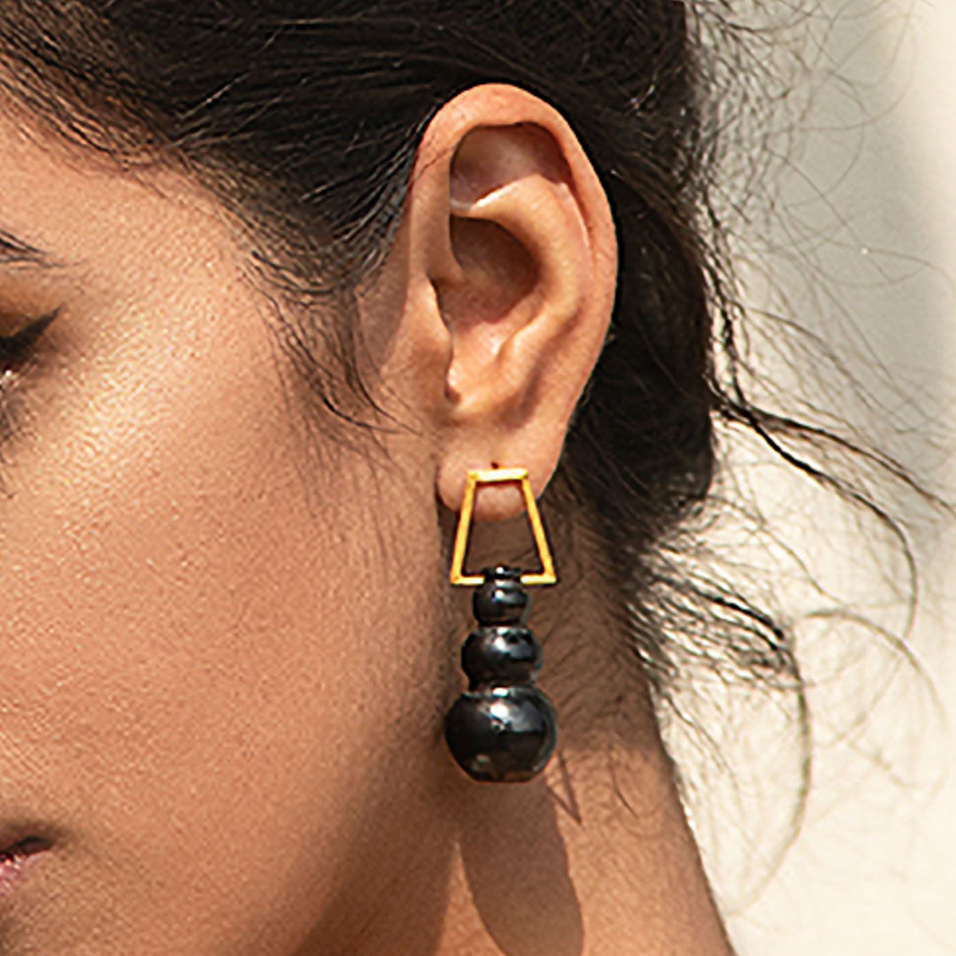 Statement Handmade Panihari Stacked Pot Brass Earrings | 22K Gold Plated