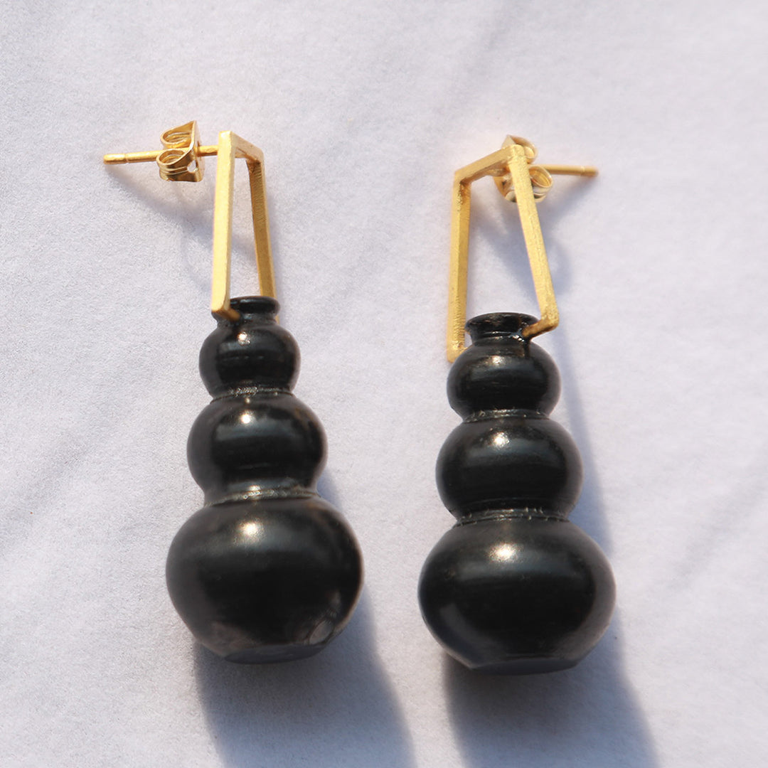 Statement Handmade Panihari Stacked Pot Brass Earrings | 22K Gold Plated