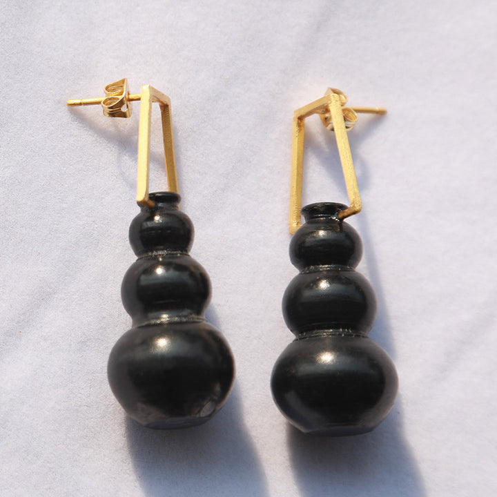 Statement Handmade Panihari Stacked Pot Brass Earrings | 22K Gold Plated