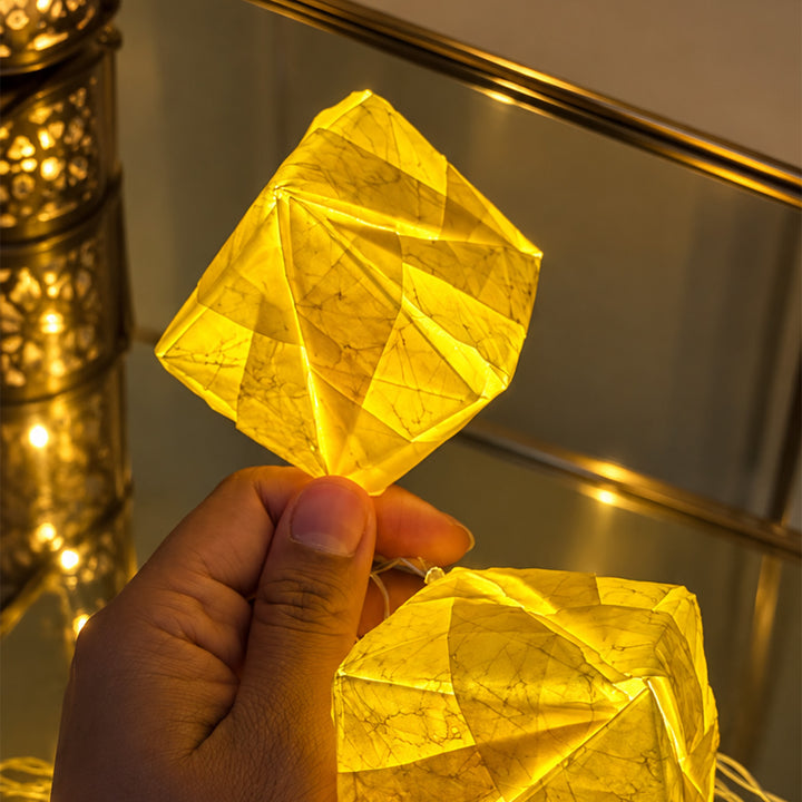 Handmade Tea Dyed Origami Crochet Paper LED Fairy Light For Festive Decor