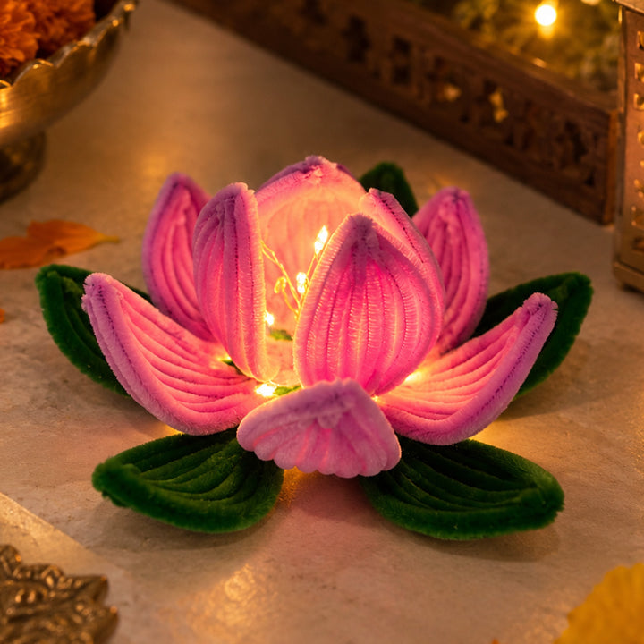 Handcrafted Phool Bai Pink Lotus Pipe Cleaner LED Tealight Holder