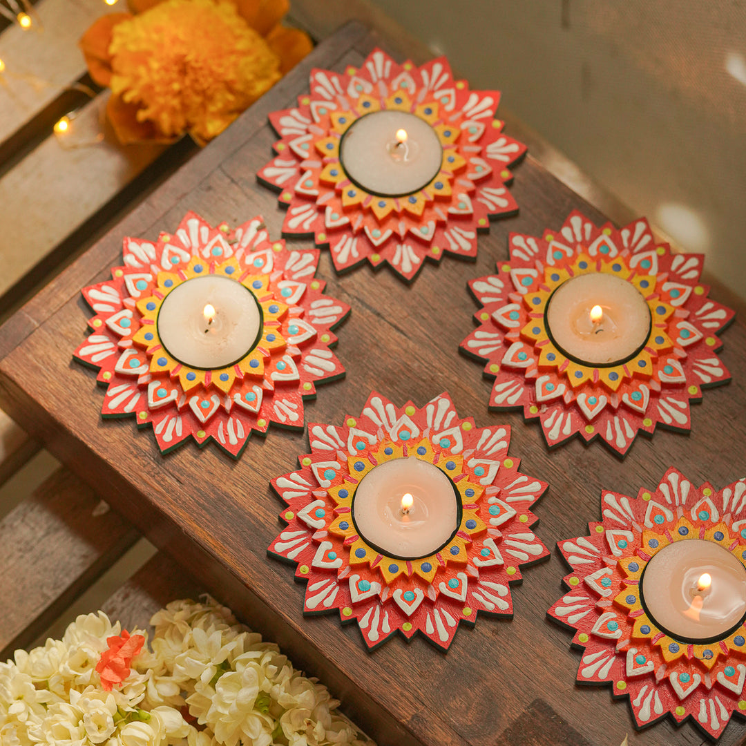 Hand-Painted Decorative Star MDF Wood Tealight Holder