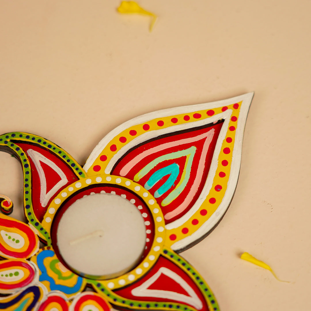 Hand-Painted Pallavam MDF Wood Tealight Holder | Set Of 2