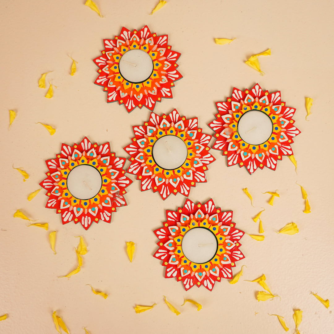 Hand-Painted Decorative Star MDF Wood Tealight Holder