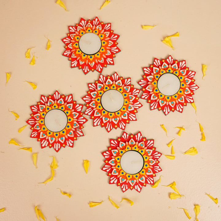 Hand-Painted Decorative Star MDF Wood Tealight Holder