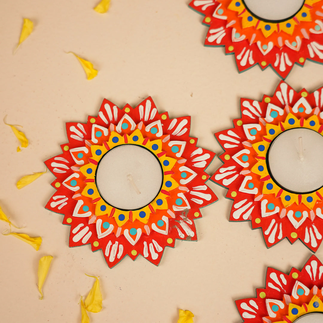 Hand-Painted Decorative Star MDF Wood Tealight Holder