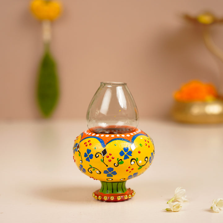 Hand-Painted Decorative Floral Terracotta Oil Lamp / Diya