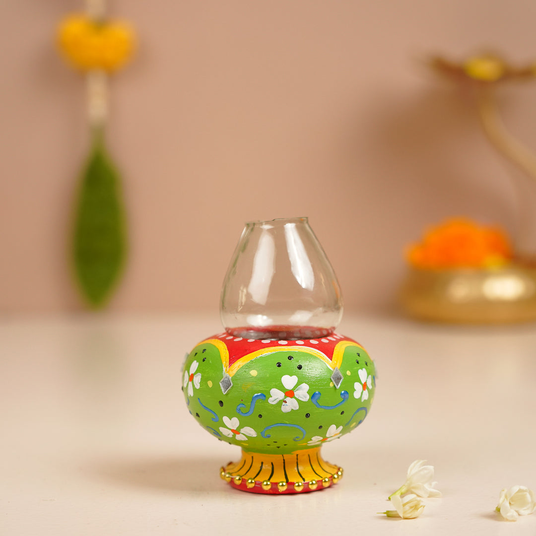 Hand-Painted Decorative Floral Terracotta Oil Lamp / Diya