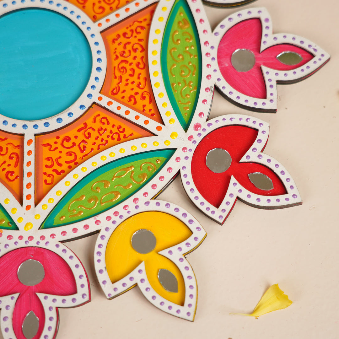 Hand-Painted Mirror Work Multicolor Diya Rangoli