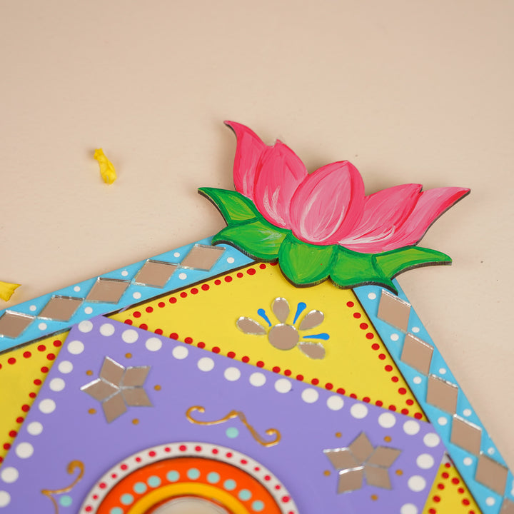 Hand-Painted Mirror Work Decorative Lotus Rangoli