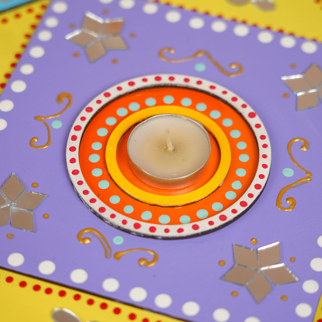 Hand-Painted Mirror Work Decorative Lotus Rangoli