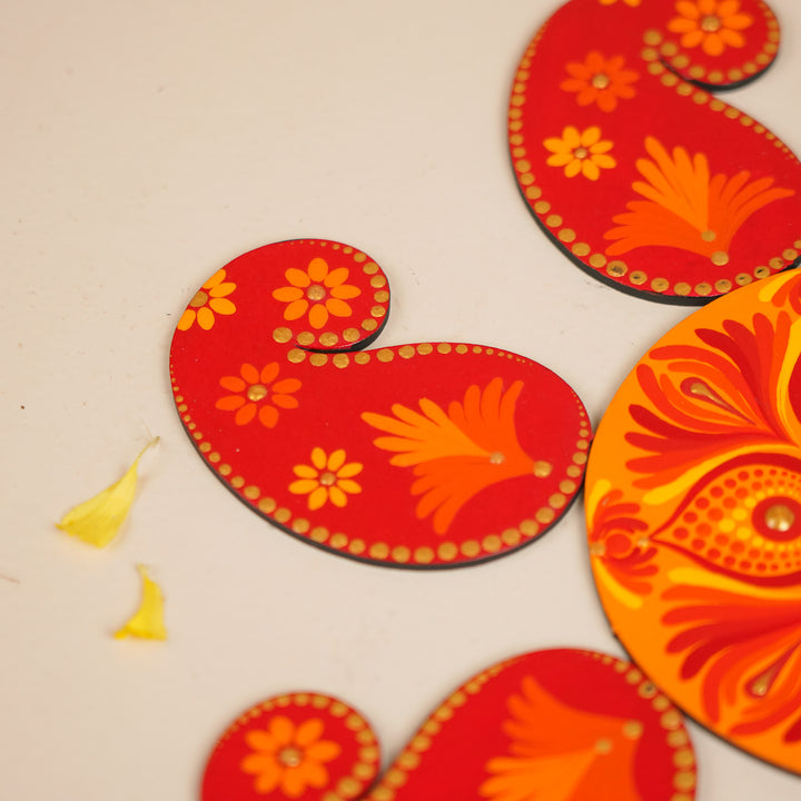 Hand-Painted Dot Mandala Floral MDF Wood Rangoli | Set Of 8