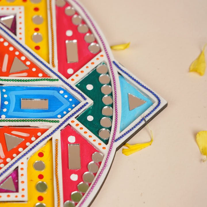 Hand-Painted Mirror Work Multicolor Layered Rangoli