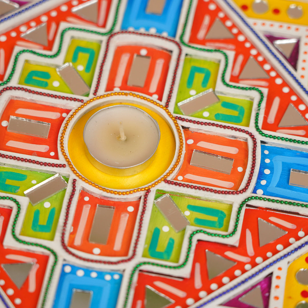 Hand-Painted Mirror Work Multicolor Layered Rangoli