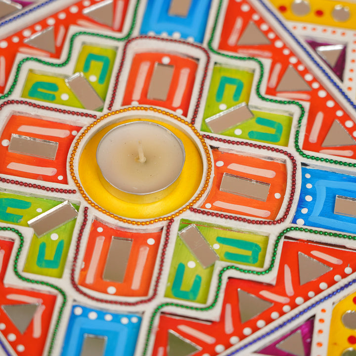 Hand-Painted Mirror Work Multicolor Layered Rangoli