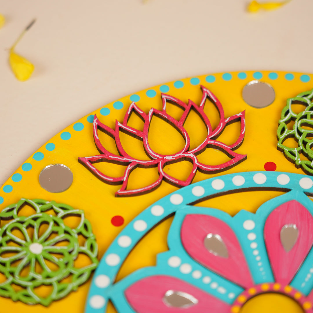 Hand-Painted Mirror Work Lotus Bloom Rangoli