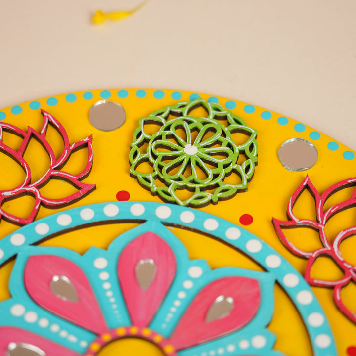 Hand-Painted Mirror Work Lotus Bloom Rangoli