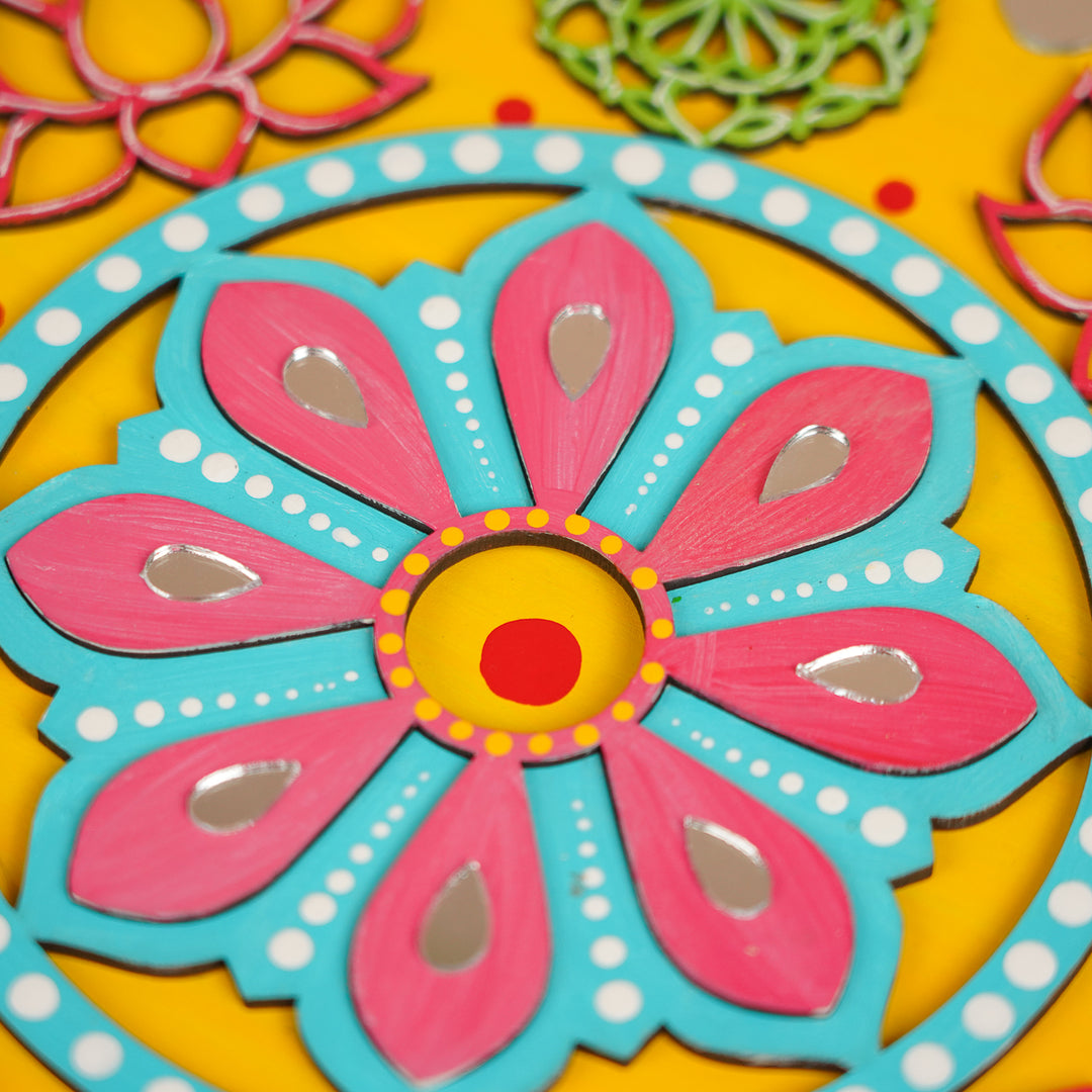 Hand-Painted Mirror Work Lotus Bloom Rangoli