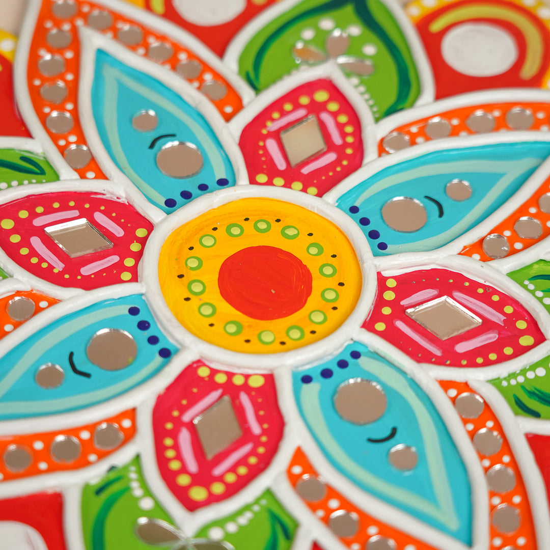Hand-Painted Mirror Work Multicolor Flower Rangoli