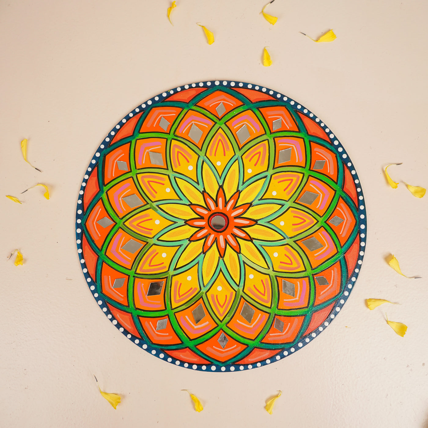Buy Hand-Painted Mirror Work Round Spiral Rangoli Online On Zwende