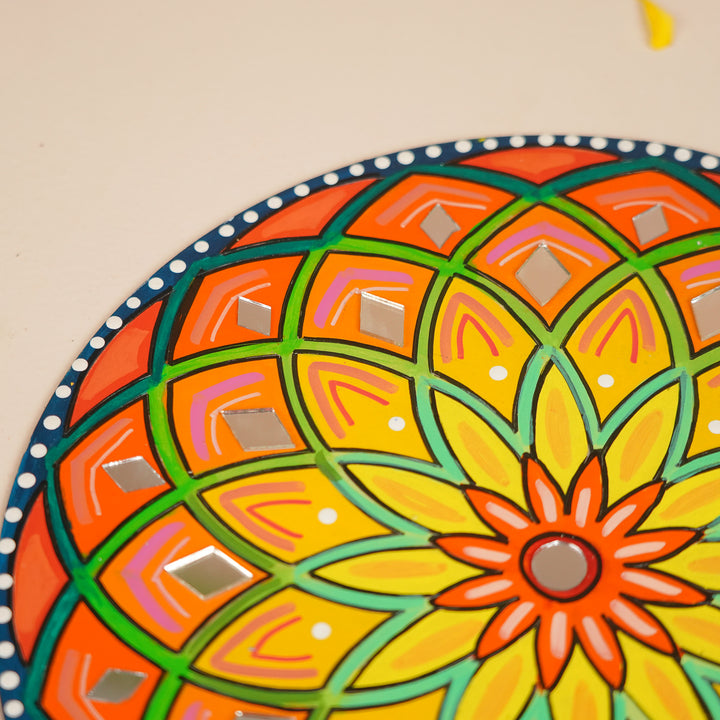 Hand-Painted Mirror Work Round Spiral Rangoli