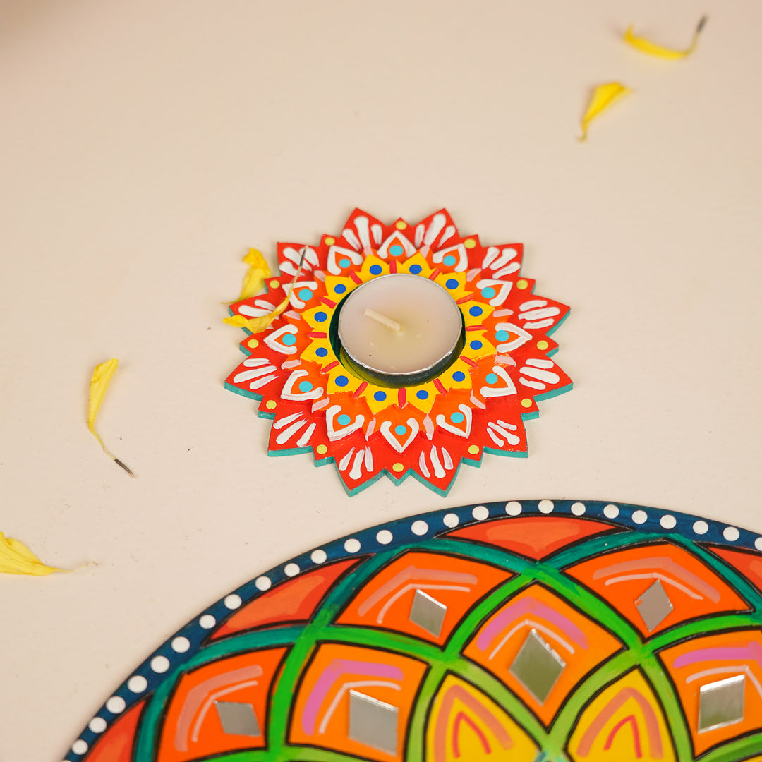 Hand-Painted Mirror Work Round Spiral Rangoli | Set Of 6