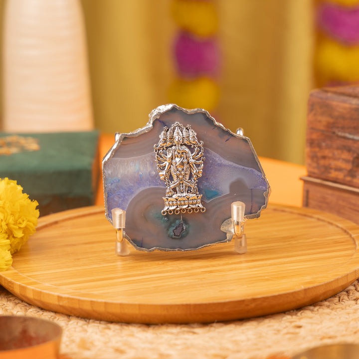 Green Agate Silver Plated Ganesha Showpiece With Metal Stand