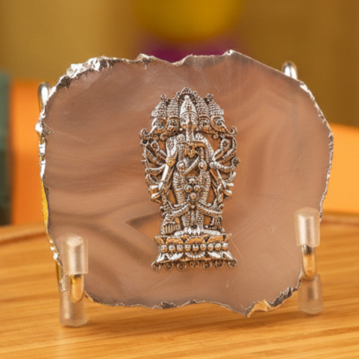 Natural Agate Silver Plated Ganesha Showpiece With Metal Stand