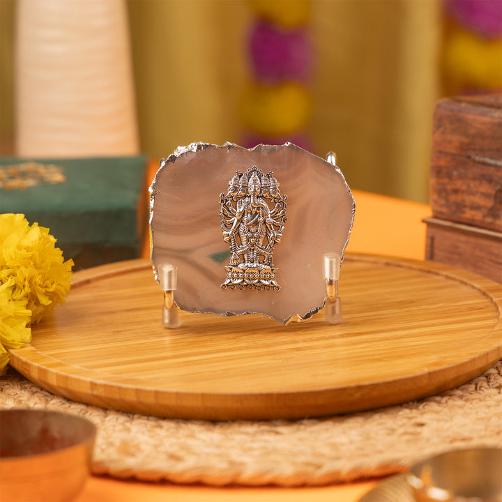 Natural Agate Silver Plated Ganesha Showpiece With Metal Stand
