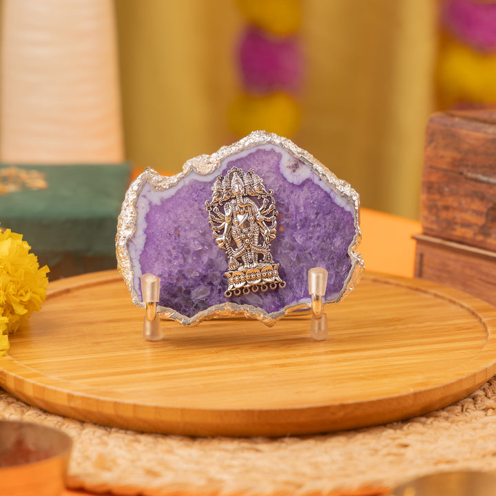 Purple Agate Silver Plated Ganesha Showpiece With Metal Stand