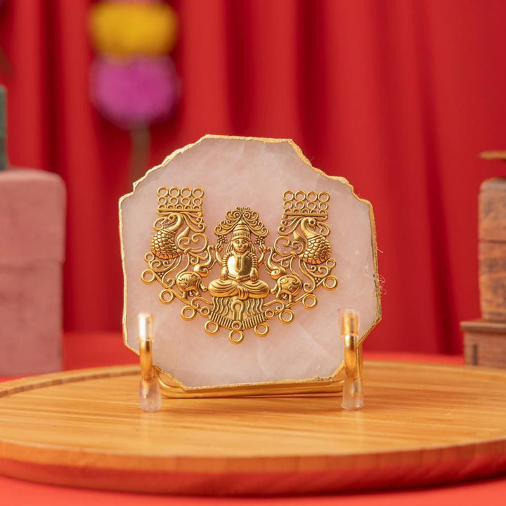 Natural Agate Gold Plated Laxmi Showpiece With Metal Stand
