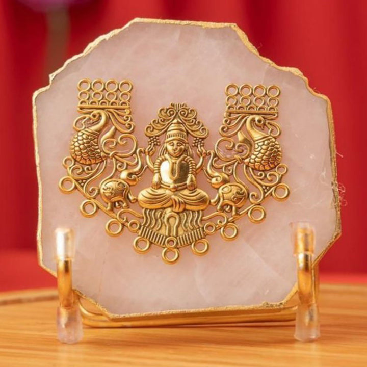 Natural Agate Gold Plated Laxmi Showpiece With Metal Stand