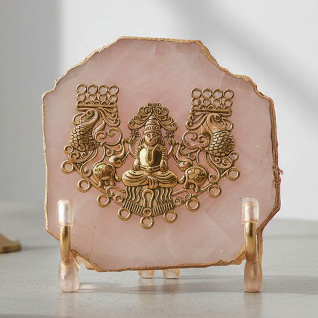 Natural Agate Gold Plated Laxmi Showpiece With Metal Stand