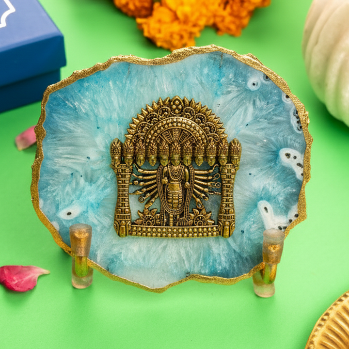 Blue Agate Gold Plated Narayan Showpiece With Metal Stand