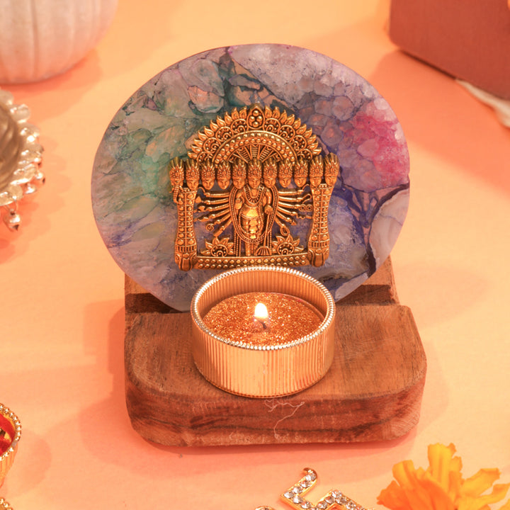 Multicolor Agate Narayan Wooden Tealight Holder